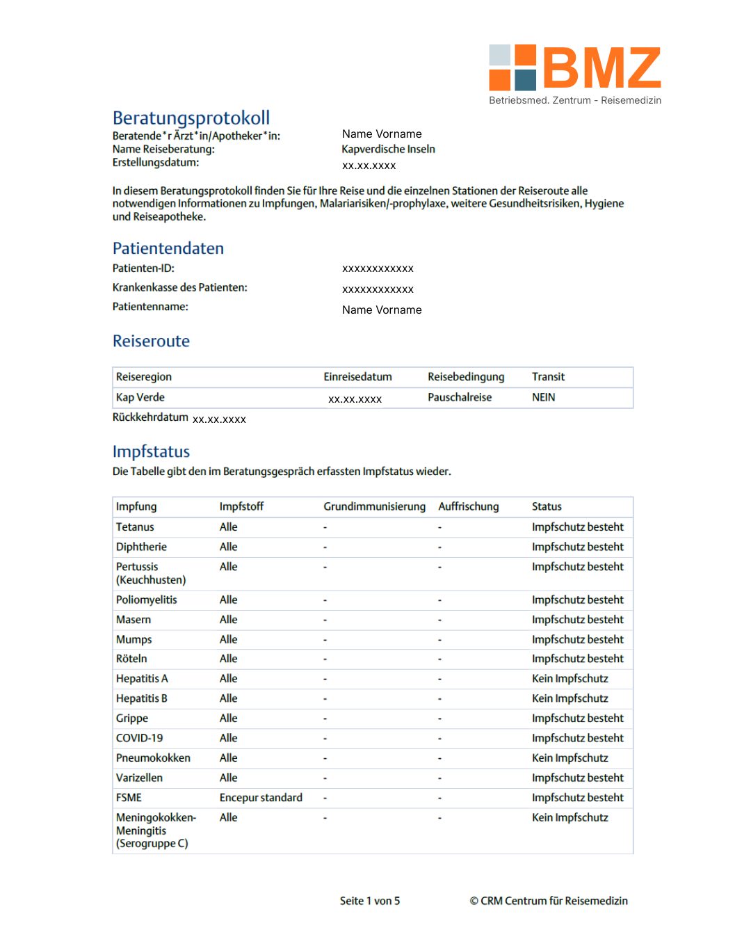 Beispiel Report 1 Beispiel reisemedizinischer Reisereport Seite 1